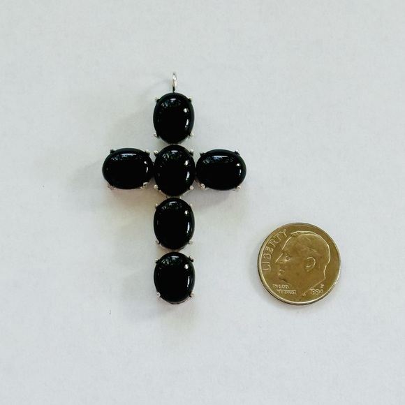 NWT .925 Sterling Silver Black Onyx Cross Pendant - Picture 1 of 4